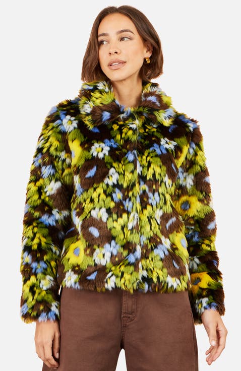 Faux Fur Abstract Print Jacket