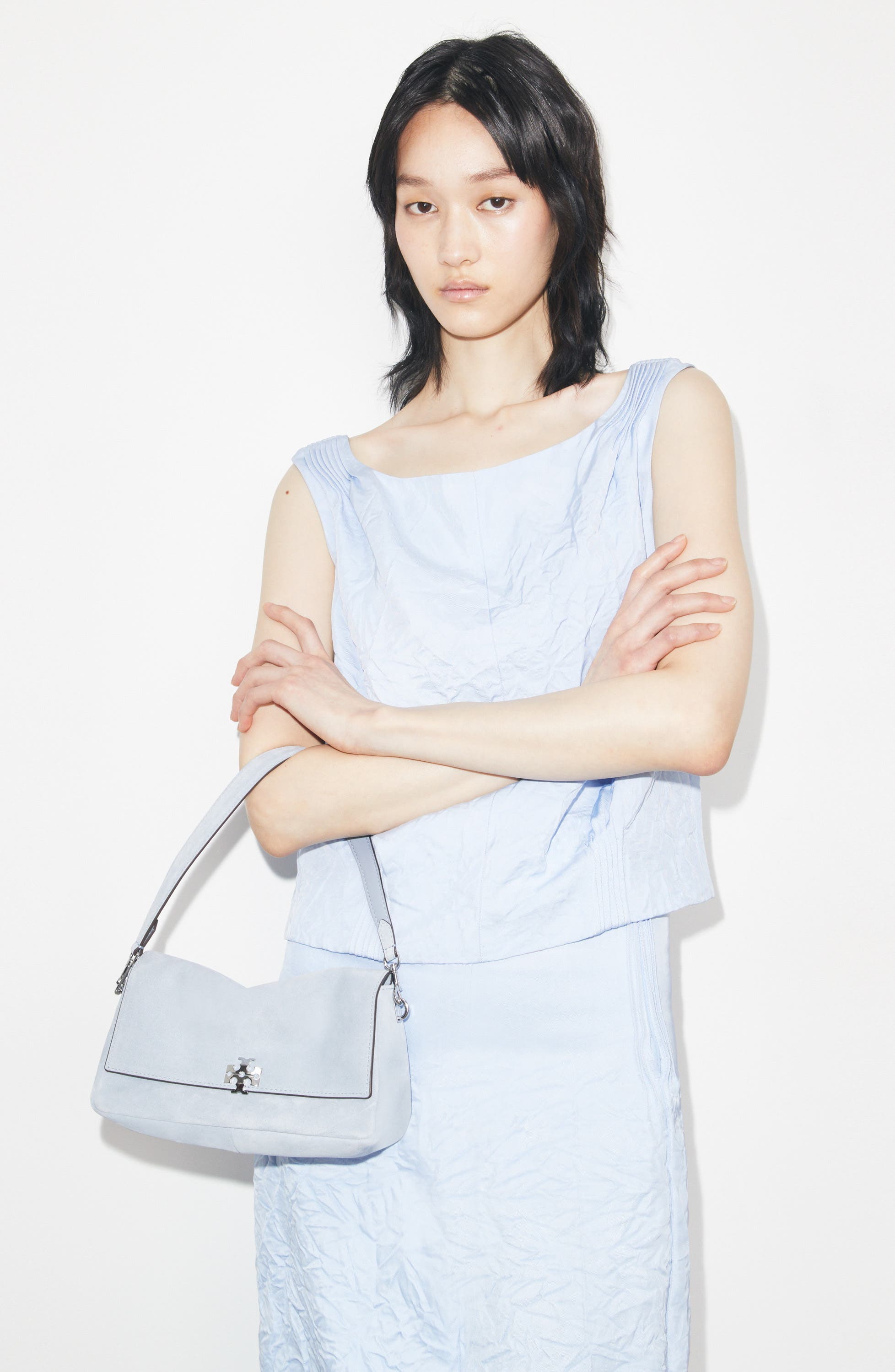 Tory Burch Small Charlie Shoulder Bag, Alternate, color, Light Blue