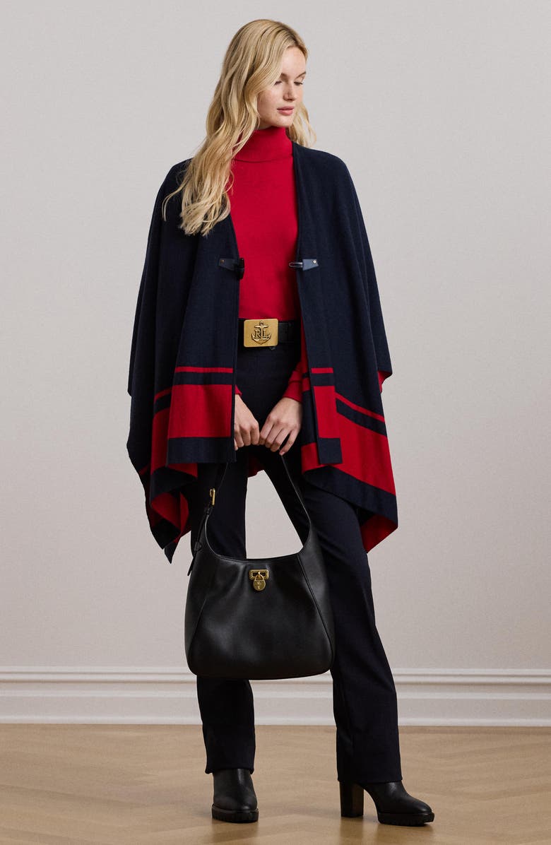 Lauren Ralph Lauren Joy Two-Tone Intarsia Knit Poncho, Alternate, color, 