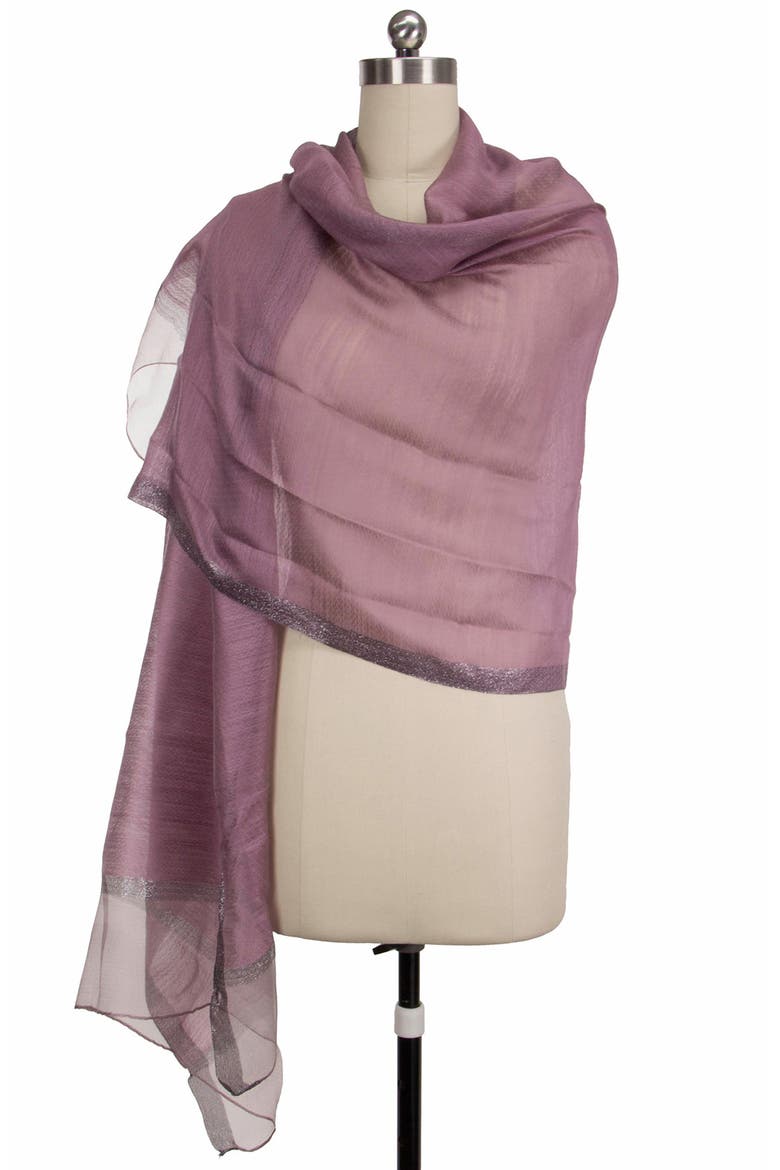 Shimmer Border Scarf, Alternate, color, PURPLE
