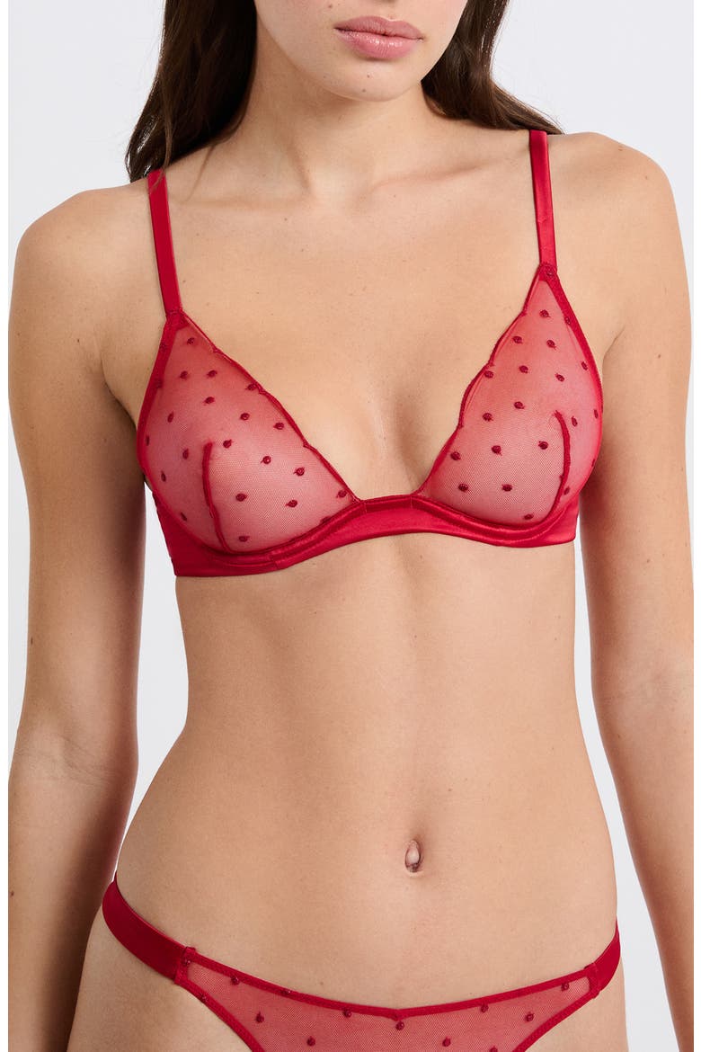 Divine Classique N°7 Rhinestone Mesh Underwire Bra, Main, color, RED