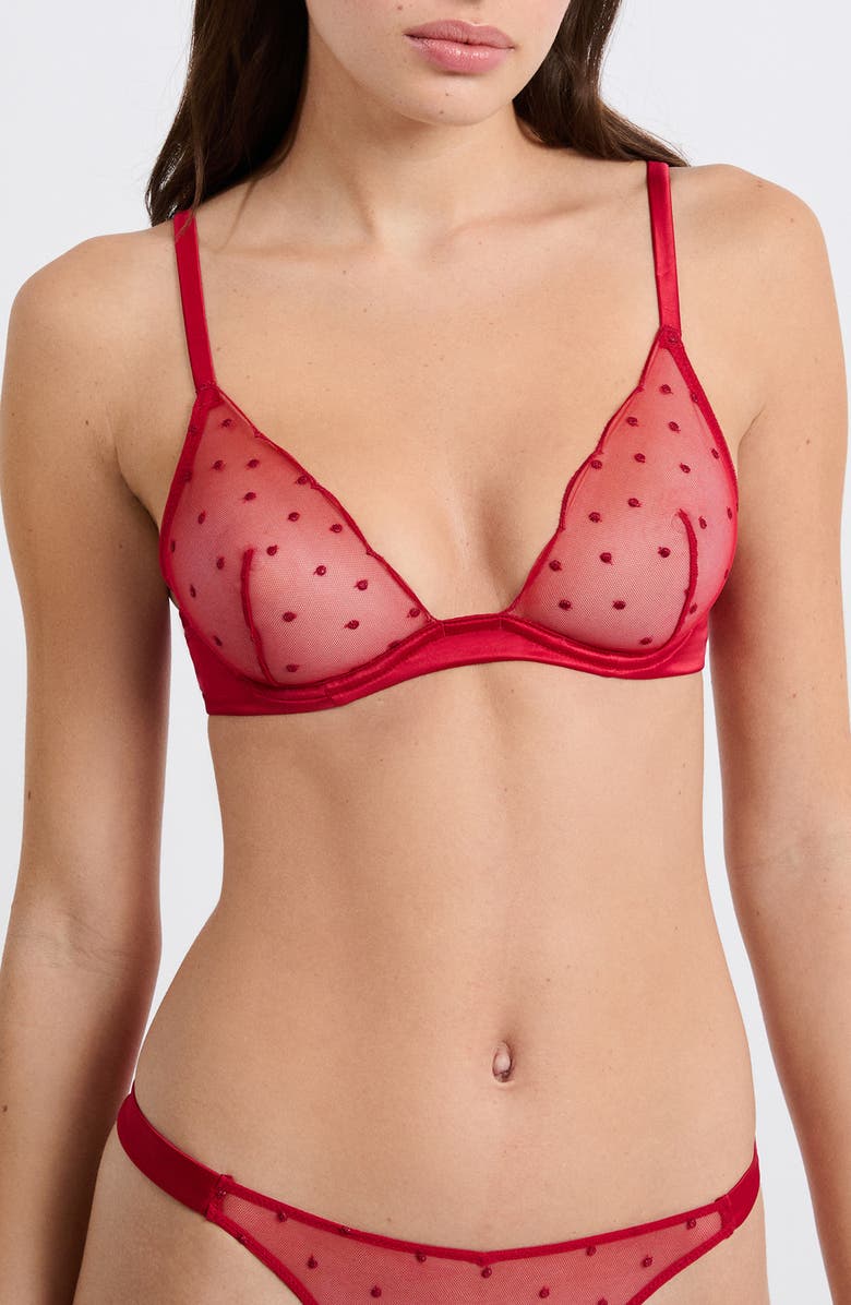 Etam Divine Classique N°7 Rhinestone Mesh Underwire Bra, Main, color, Red