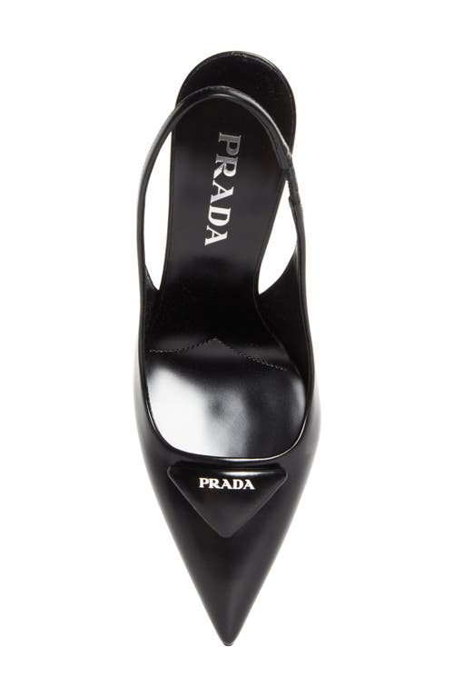 Prada Logo Leather Pointy-toe Slingback Pump In Black