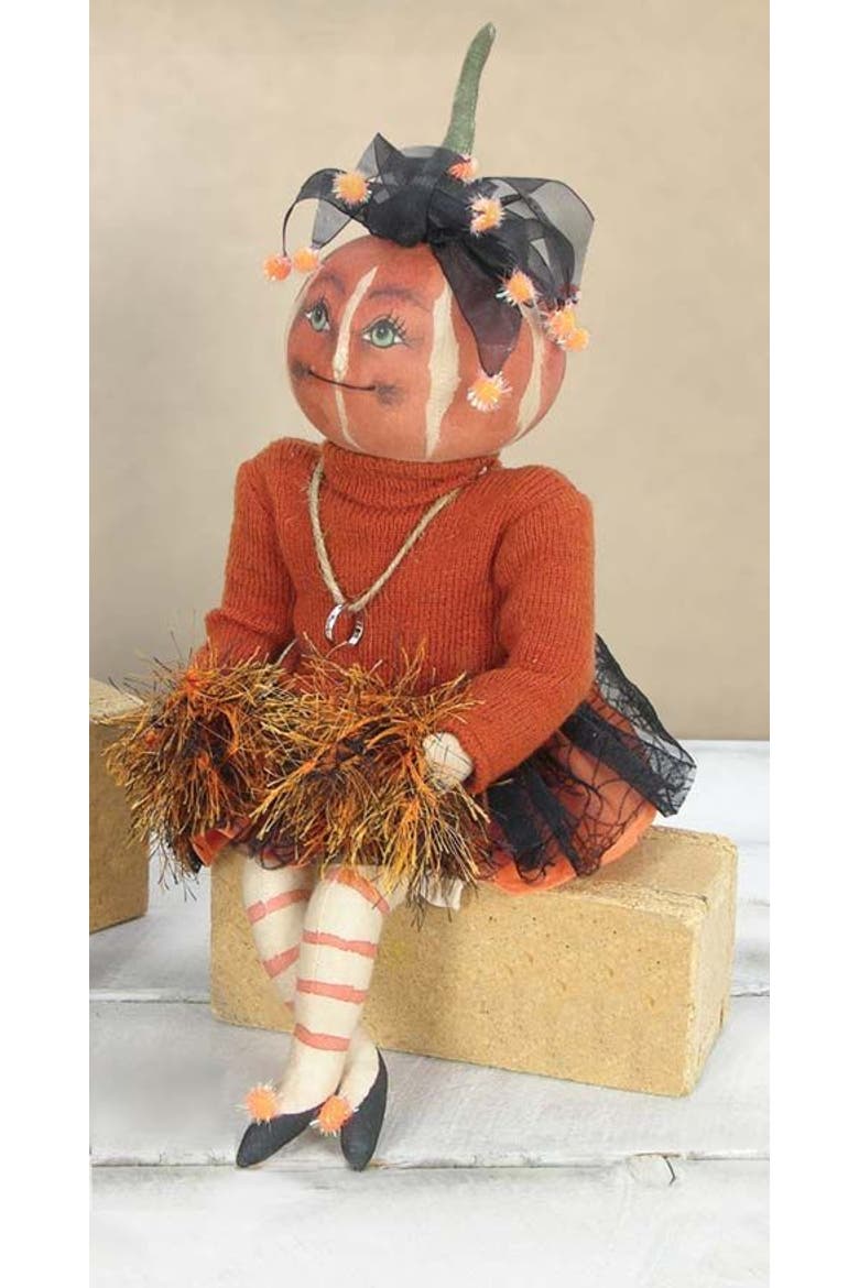 Lucille Football Cheerleader Thanksgiving Joe Spencer Gathered Traditions Figurine, Alternate, color, Orange