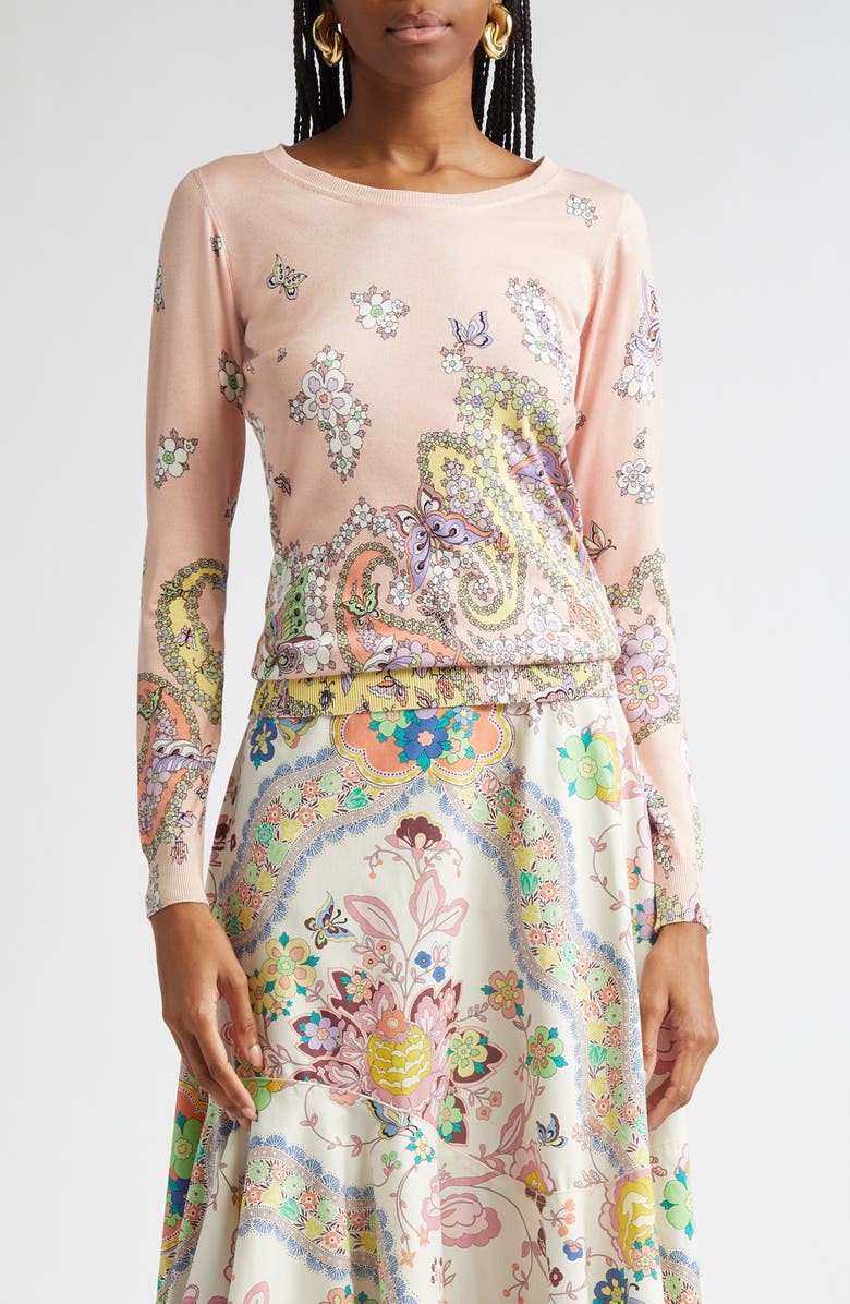 Etro Floral Paisley Silk & Cashmere Sweater, Main, color, 