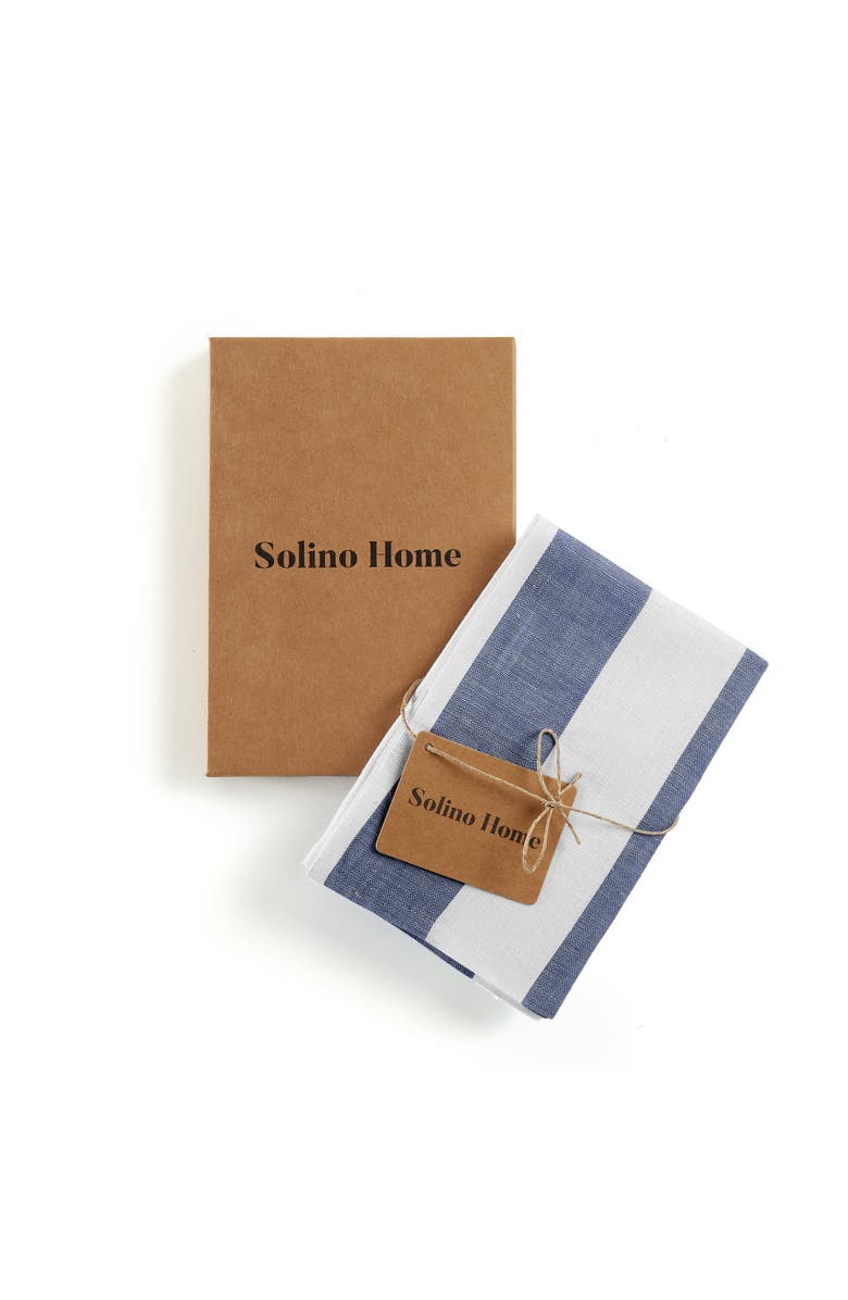 Solino Home Linen Kitchen Towels Set of 2, 17 x 26 Inch for Dining Table, Holiday and Everyday Table Decor - Cabana Stripe, Alternate, color, Navy And White