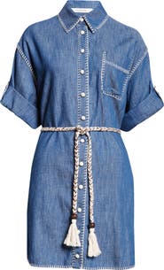 Zimmermann Blanket Stitch Denim Mini Shirtdress