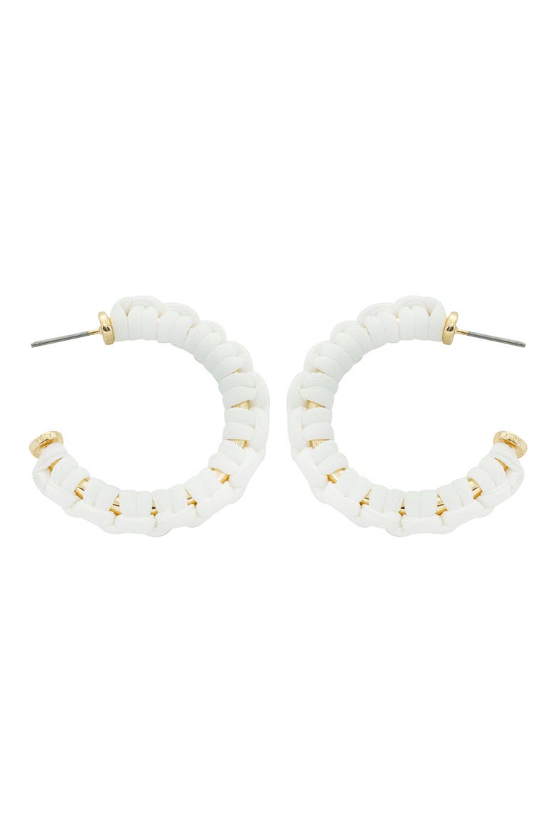 Raffia Wrapped Hoop Earrings, Main, color, WHITE