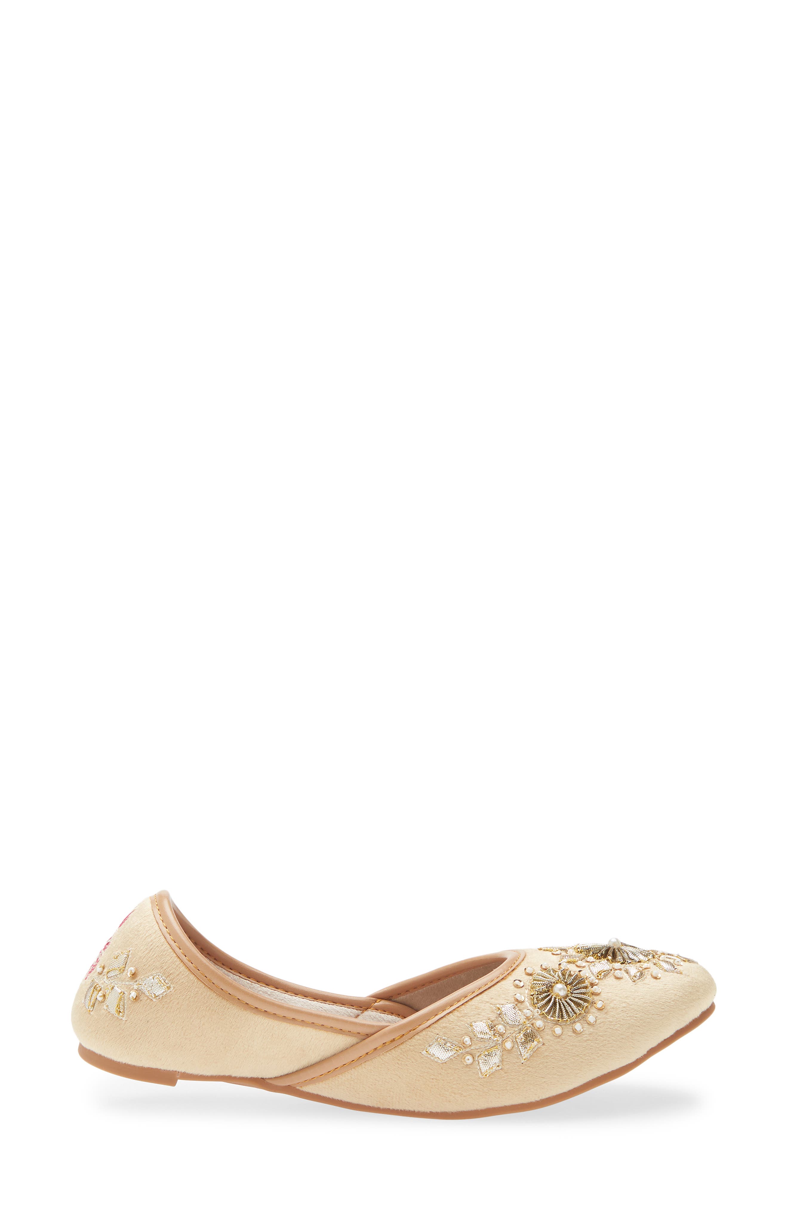 FUCHSIA Whistledown Embroidered Jutti Flat, Alternate, color, Gold