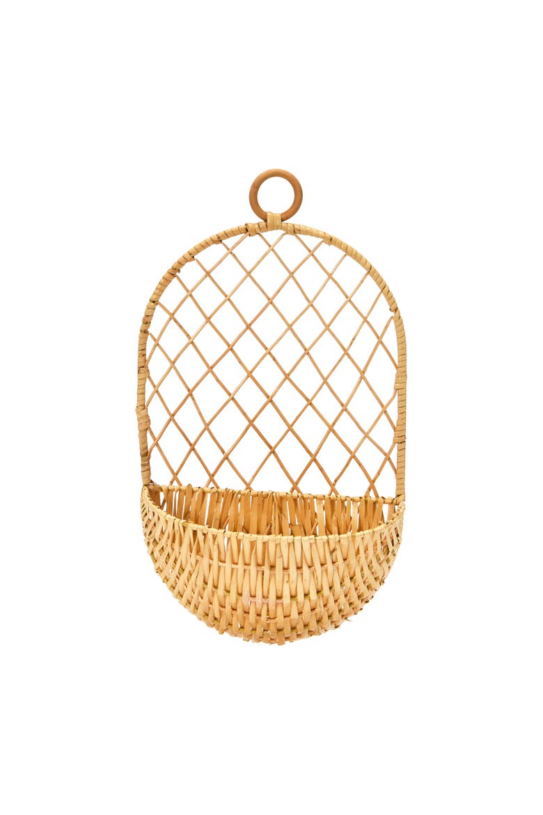 Hand-Woven Hanging Wicker Basket, Main, color, Natural