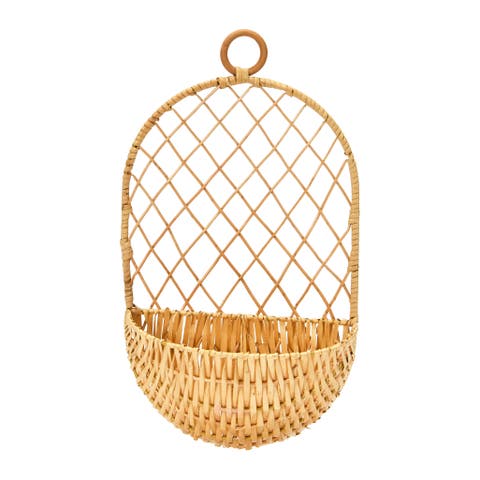 Hand-Woven Hanging Wicker Basket
