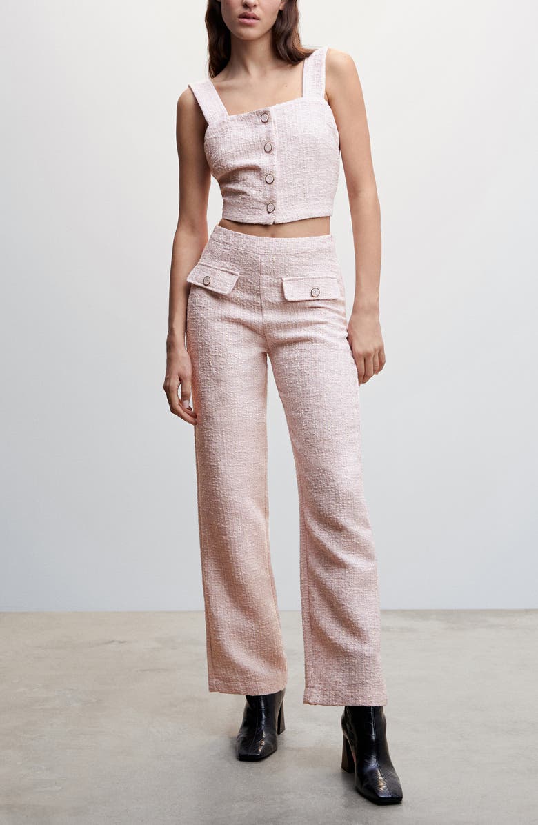 MANGO Button Front Tweed Crop Top, Alternate, color, 