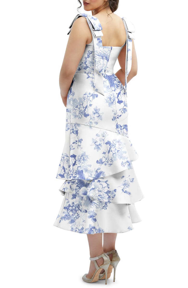 Dessy Collection Floral Print Ruffle Sleeveless Satin Midi Dress, Alternate, color, Cottage Rose-Larkspur Print
