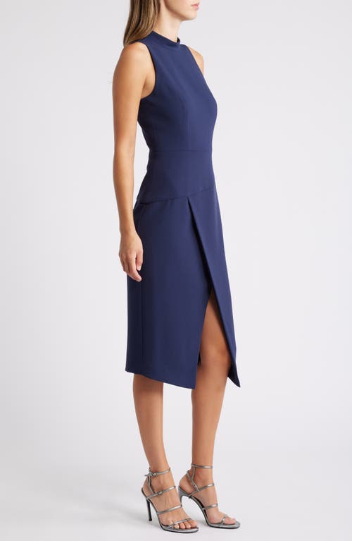 Black Halo Juma Sleeveless Mock-neck Midi Sheath Dress In Blue