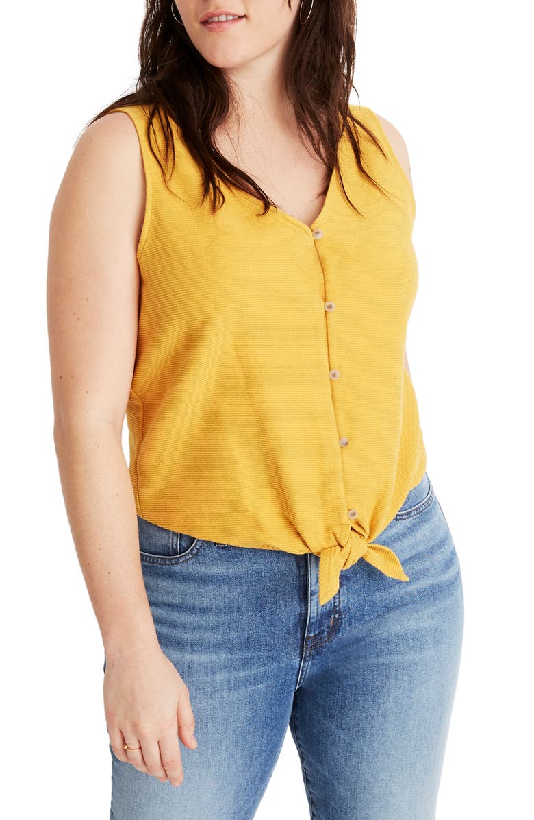 Madewell Texture & Thread Button Front Tie Tank, Alternate, color, 