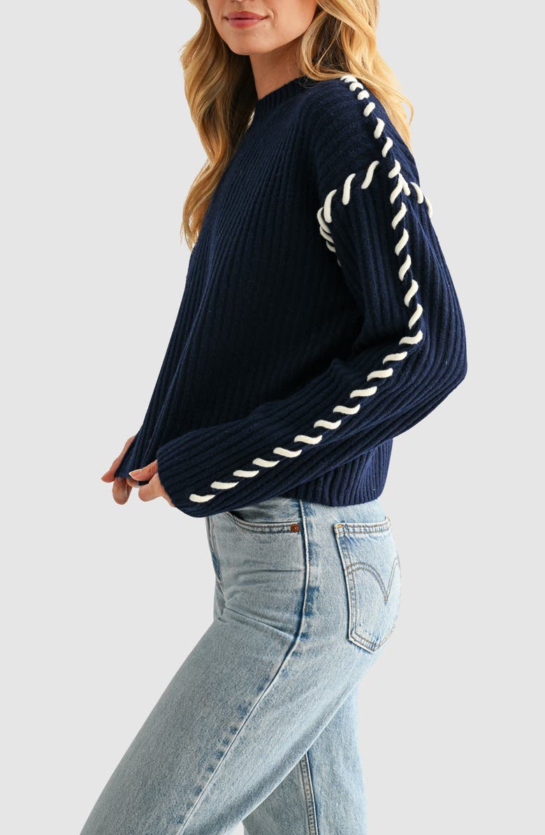 All in Favor Whipstitch Mock Neck Rib Sweater, Alternate, color, Navy Ivory