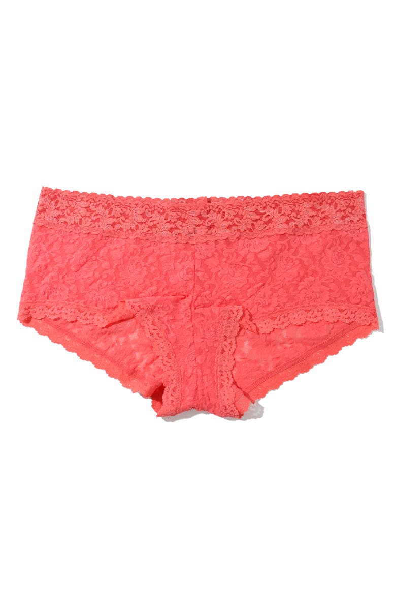 Hanky Panky Stretch Lace Boyshorts, Main, color, Courageous Coral