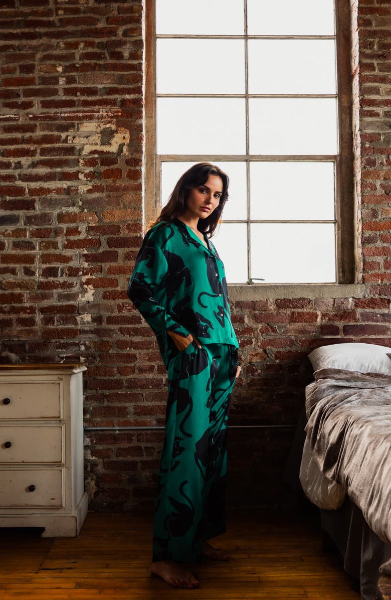 Midnight Bakery Print Satin Pajamas, Alternate, color, Green