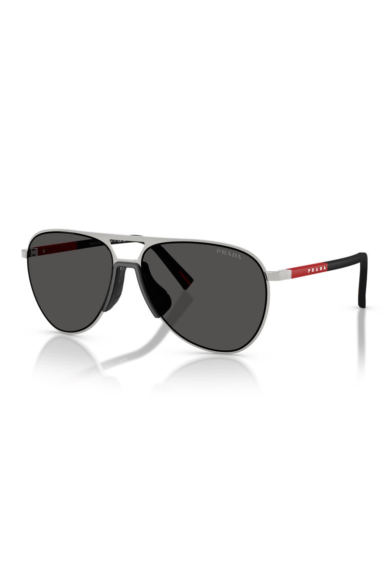 59mm Pilot Sunglasses, Alternate, color, SILVER / DARK GREY