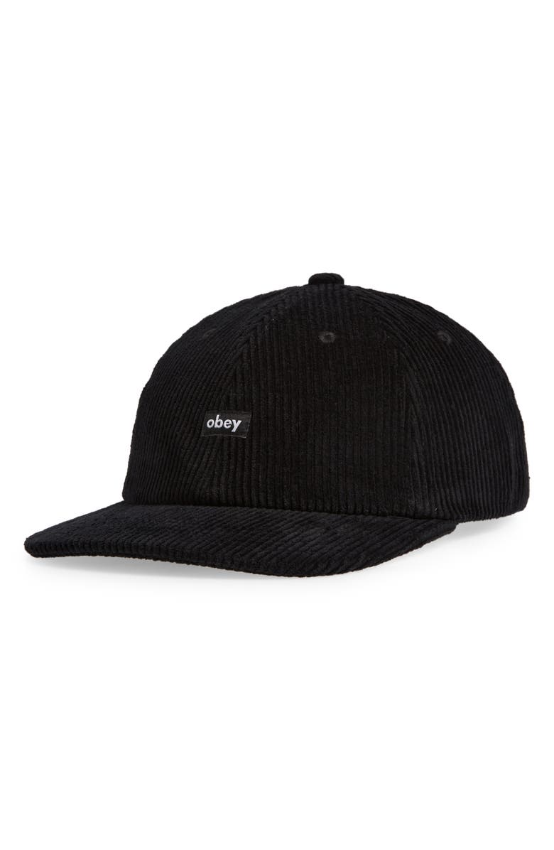 Obey Label Corduroy Baseball Cap, Main, color, 