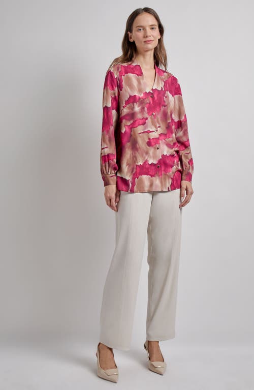 Misook Watercolor Print Top In Pink Flash/multi