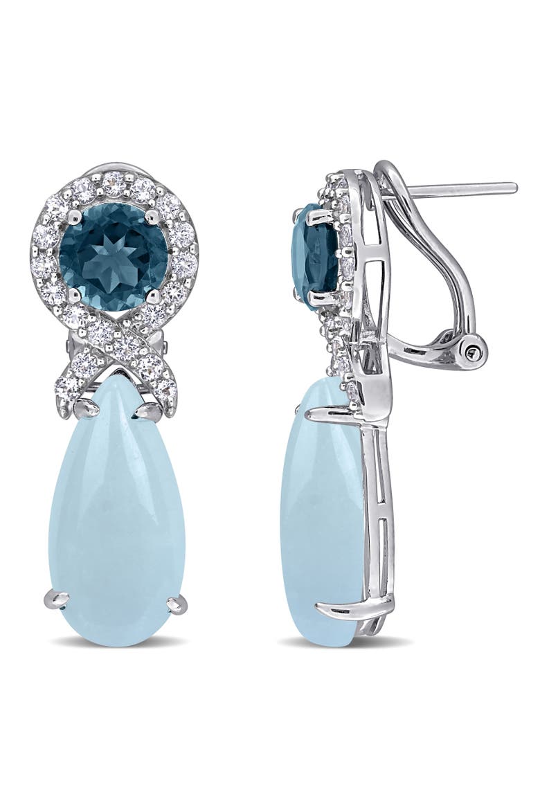Gemstone Dangle Leverback Earrings Sterling Silver, Main, color, Aquamarine/Sterling Silver