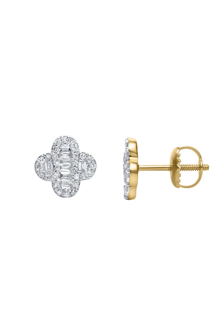 Ariana 0.4 Cts Baguette & Round-Cut Diamond Clover Stud Earrings in 14K Gold, Main, color, 14K Yellow Gold