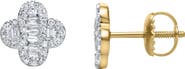LuvMyJewelry Ariana 0.4 Cts Baguette & Round-Cut Diamond Clover Stud Earrings in 14K Gold