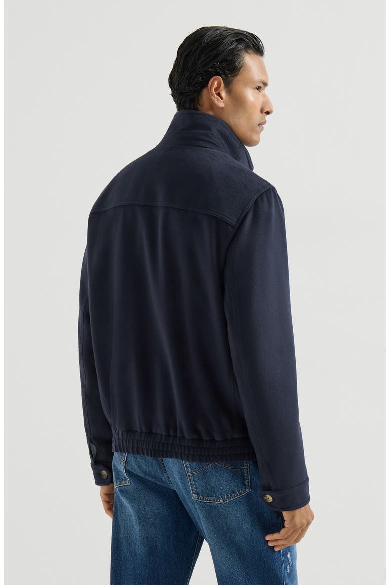 Virgin wool beaver cloth bomber jacket with zipper, Alternate, color, Navy Blue