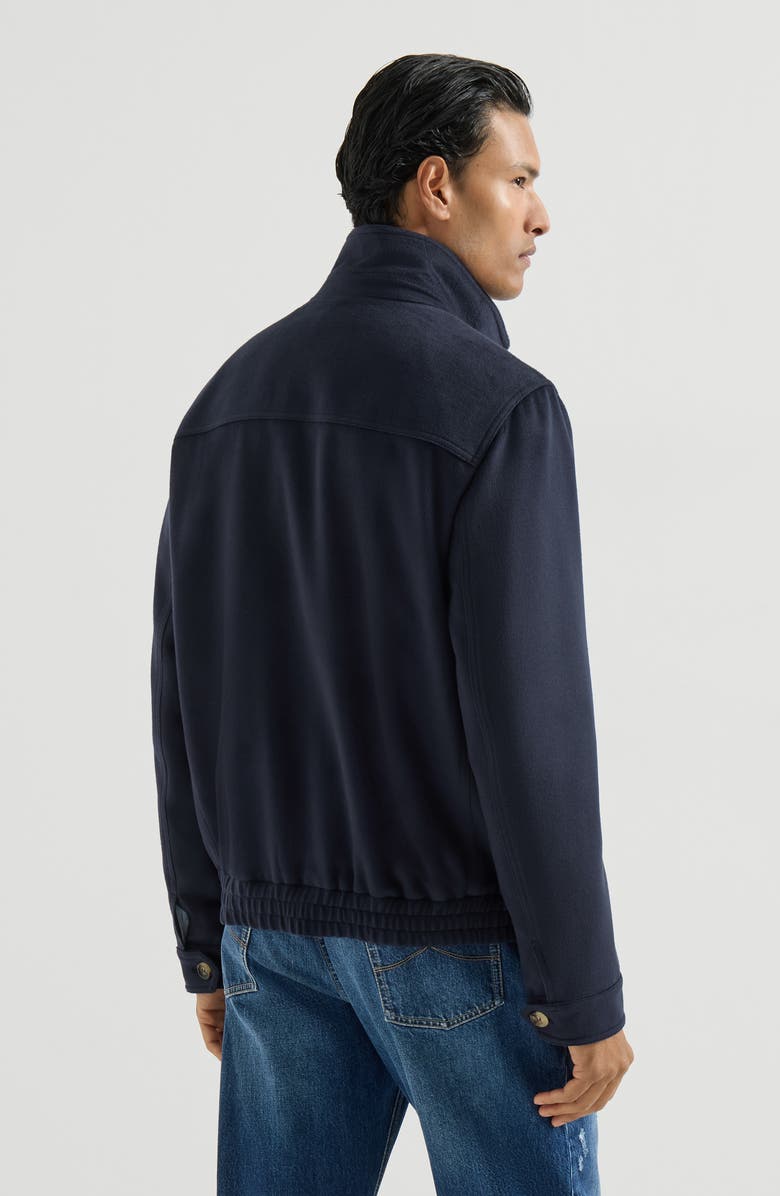 Brunello Cucinelli Virgin wool beaver cloth bomber jacket with zipper, Alternate, color, Navy Blue