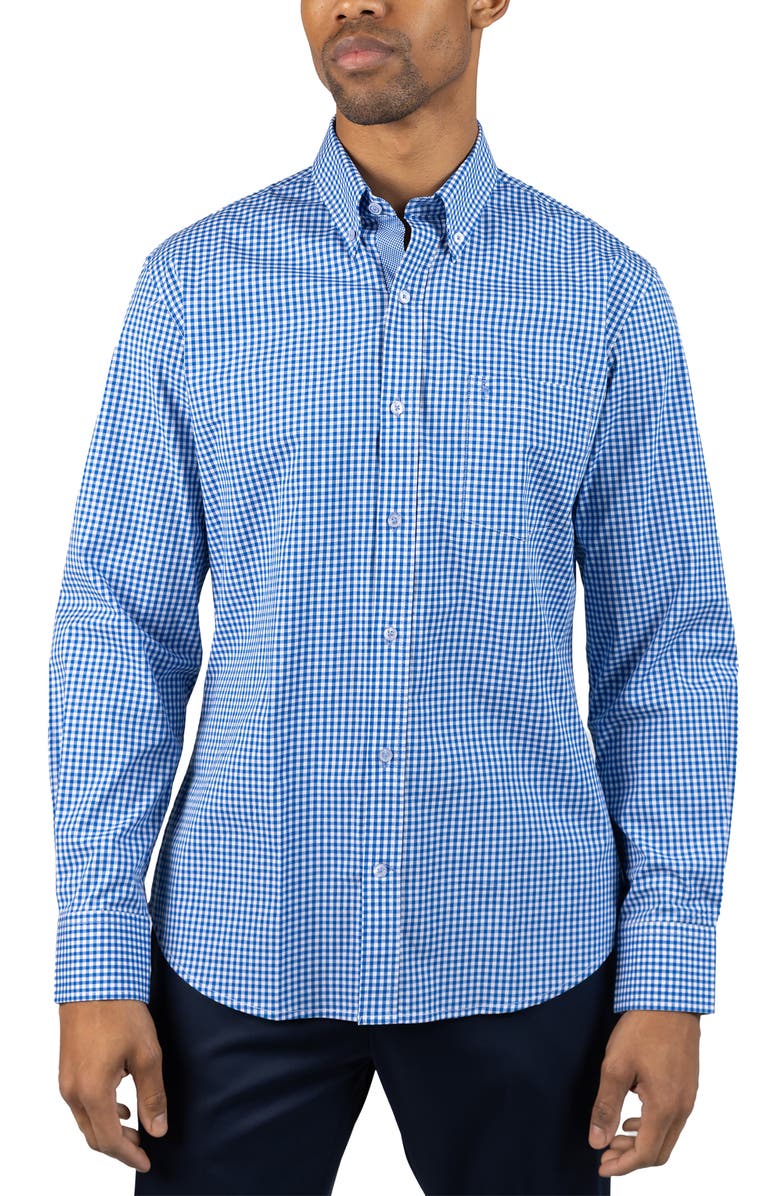 TailorByrd Gingham Stretch Cotton Button-Up Shirt, Main, color, Royal