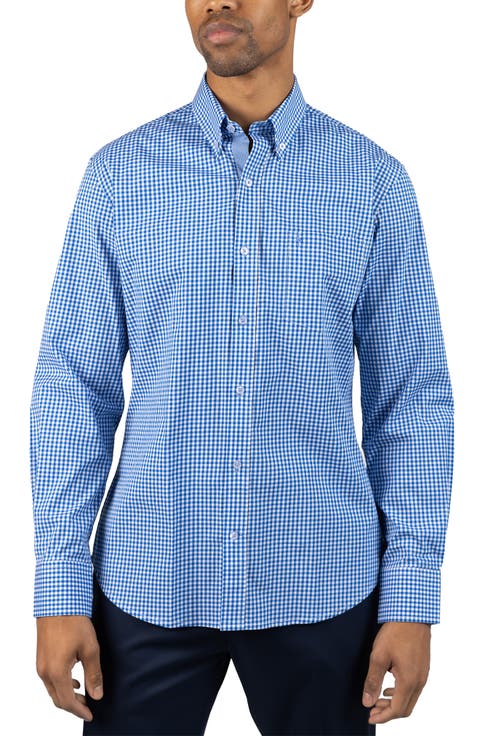 Gingham Stretch Cotton Button-Up Shirt