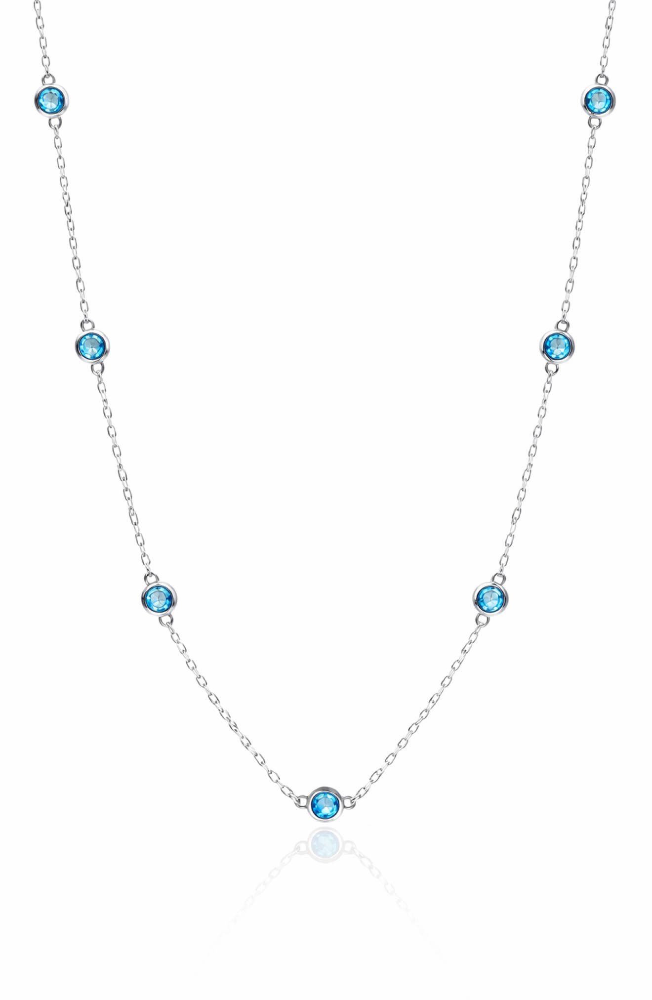 House of Frosted 14K White Gold Blue Topaz Station Chain Necklace