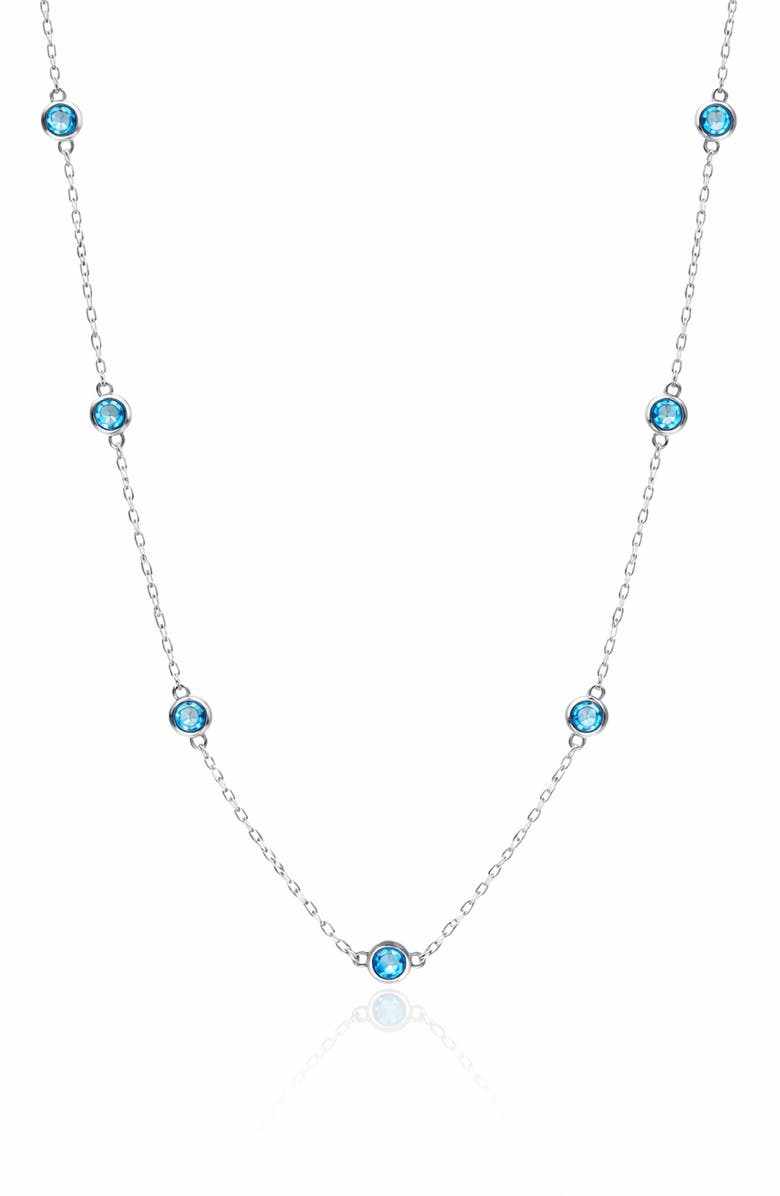 House of Frosted 14K White Gold Blue Topaz Station Chain Necklace, Main, color, 