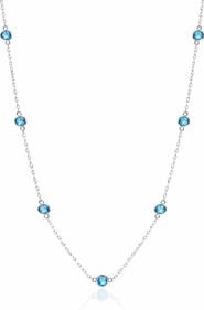 House of Frosted 14K White Gold Blue Topaz Station Chain Necklace