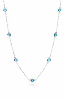 House of Frosted 14K White Gold Blue Topaz Station Chain Necklace