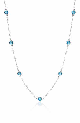 House of Frosted 14K White Gold Blue Topaz Station Chain Necklace