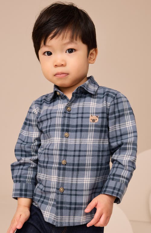 Next Kids' Check Cotton Flannel Button-up Shirt In Blue