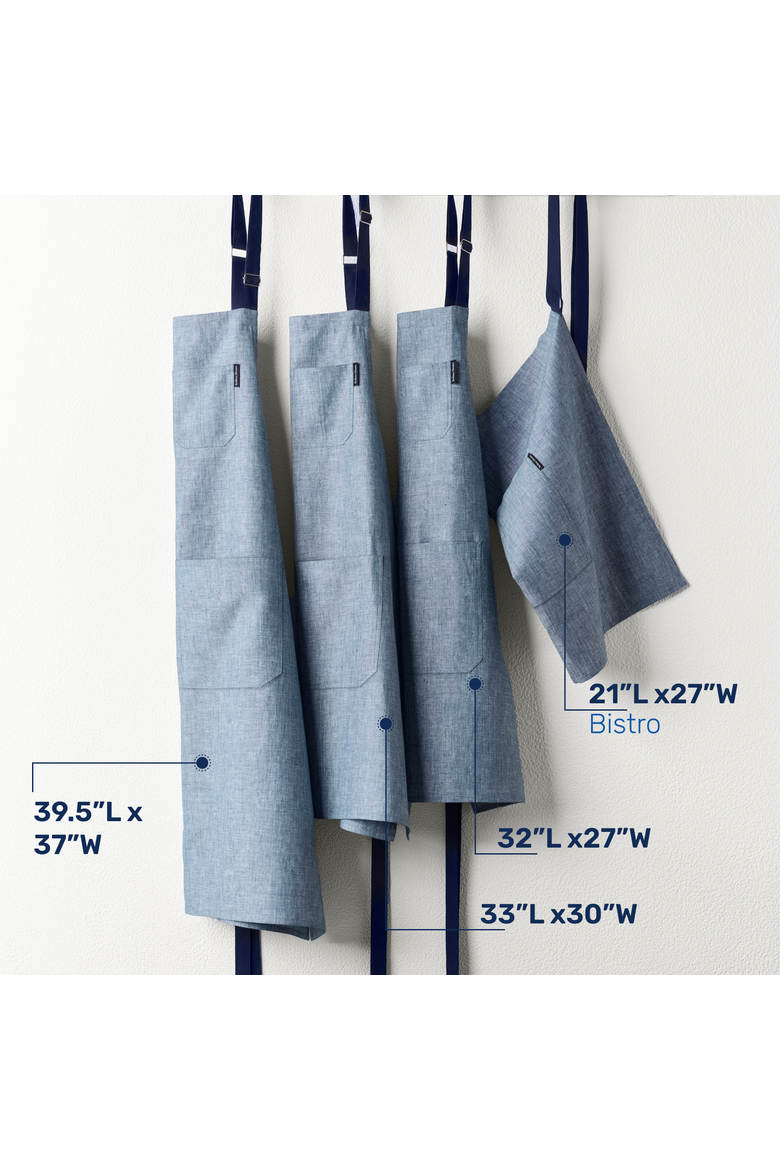 Linen Bistro Server Apron with Pockets, Extra-Long Ties, 21 x 27 Inches, Alternate, color, Denim Blue / Navy