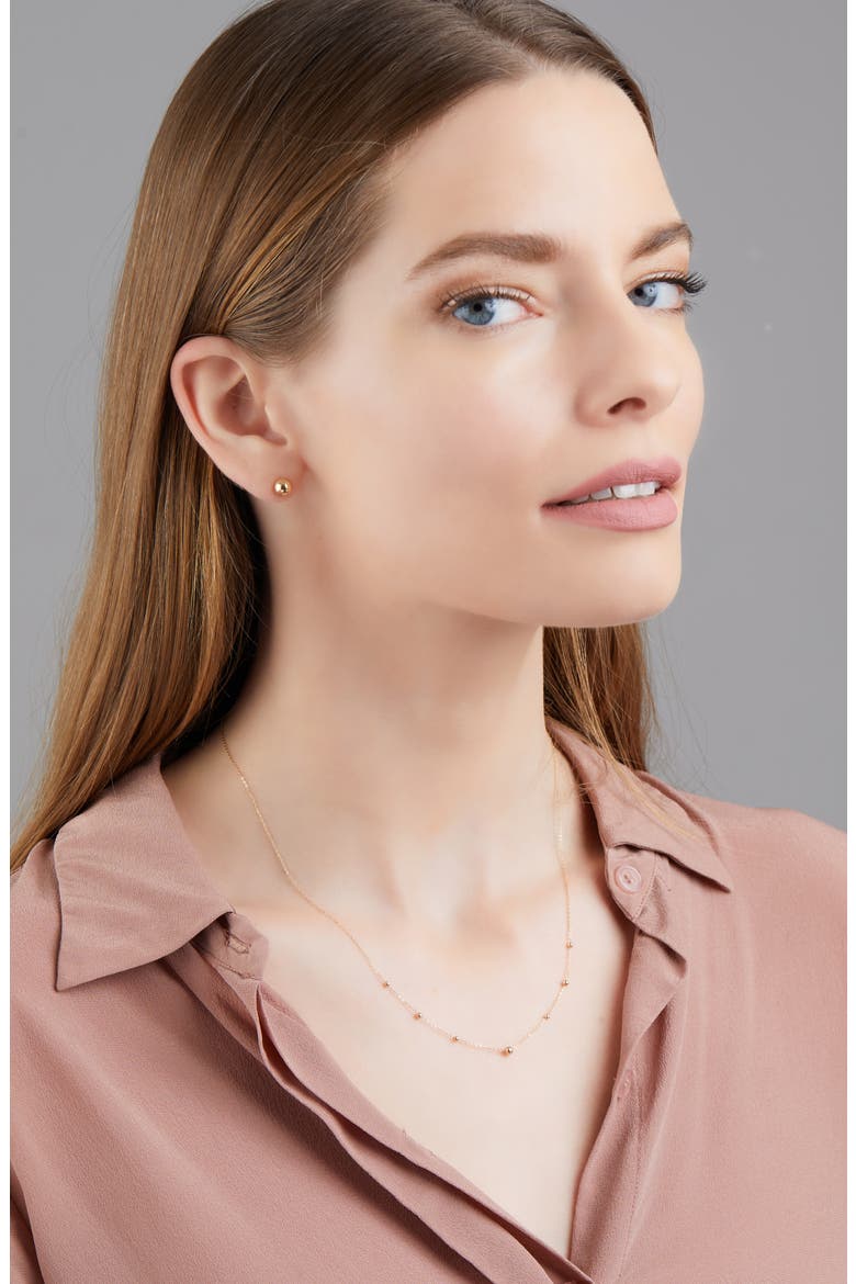14K Gold Stud Earrings & Beaded Necklace Box Set (Nordstrom Exclusive), Alternate, color, YELLOW GOLD