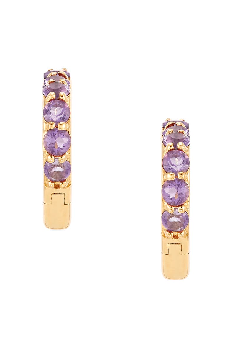 Frankie & Zoe Amethyst Heart Hoop Earrings, Alternate, color, Yellow Gold