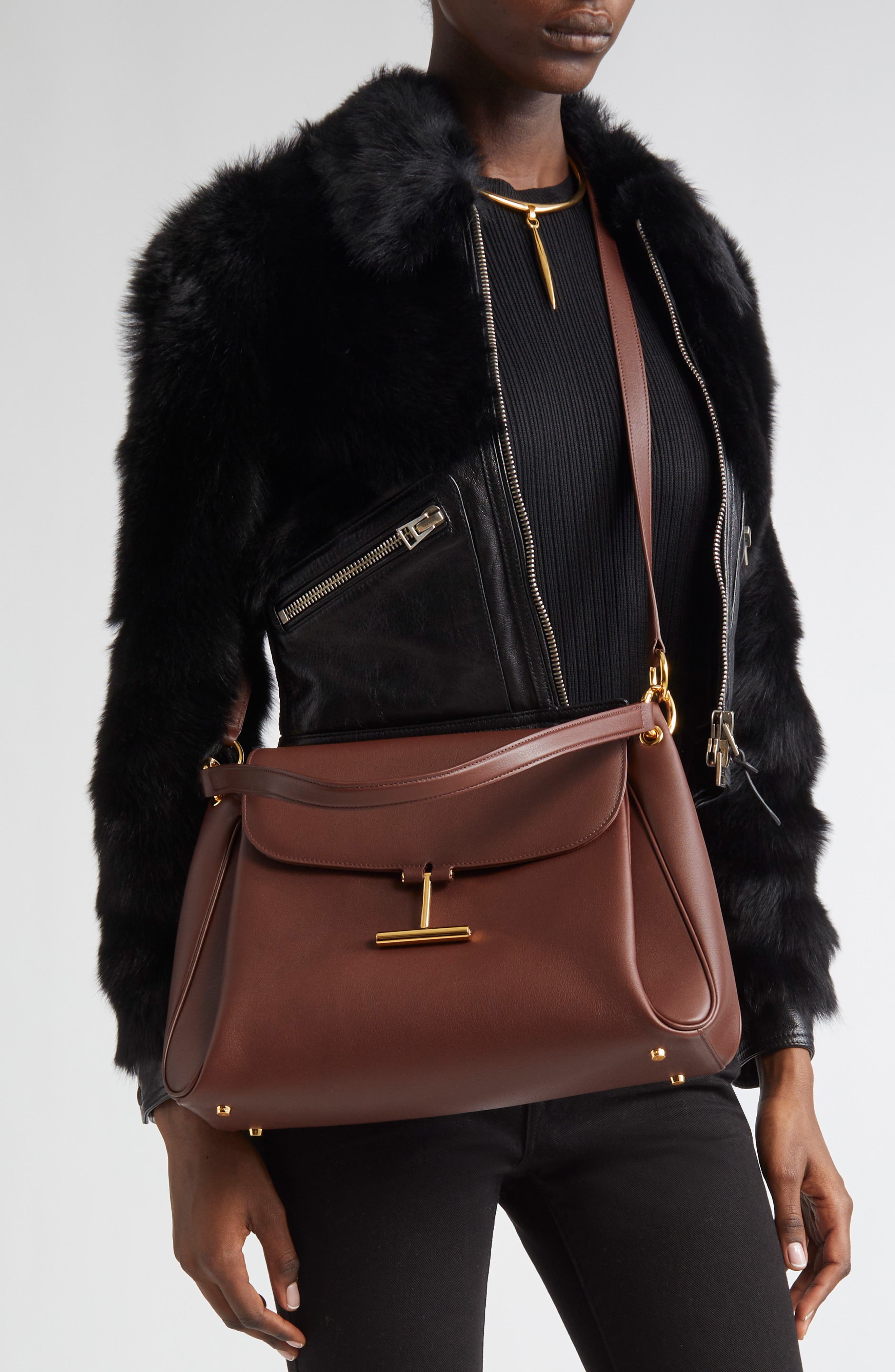 Medium Tara Leather Shoulder Bag, Alternate, color, COCOA