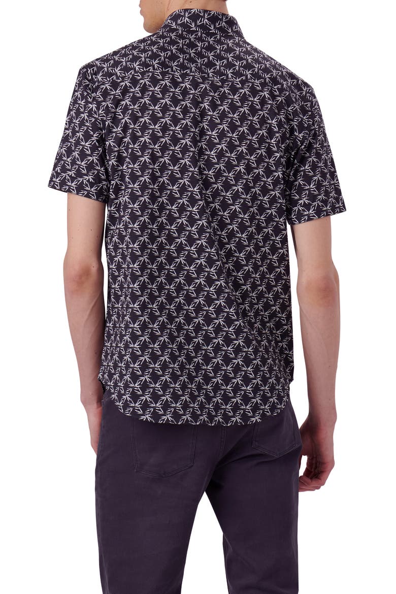 OoohCotton® Miles Leaf Print Short Sleeve Button-Up Shirt, Alternate, color, BLACK