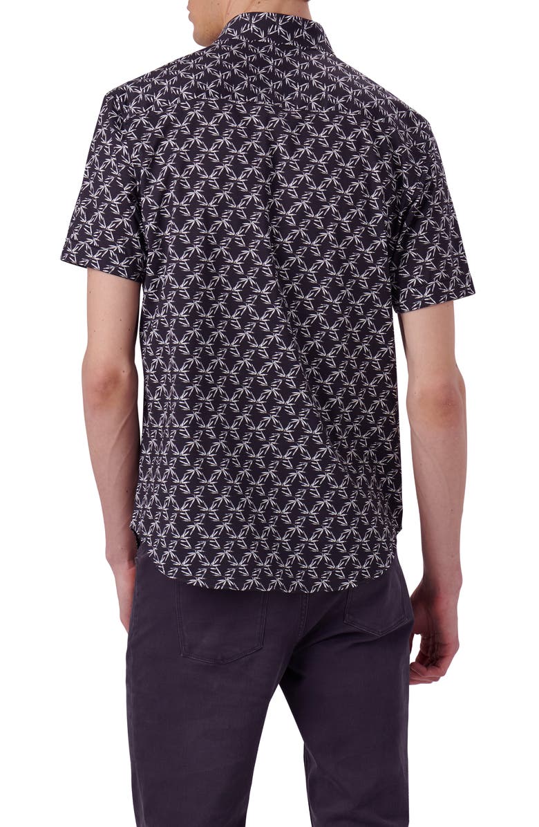 Bugatchi OoohCotton<sup>®</sup> Miles Leaf Print Short Sleeve Button-Up Shirt, Alternate, color, Black