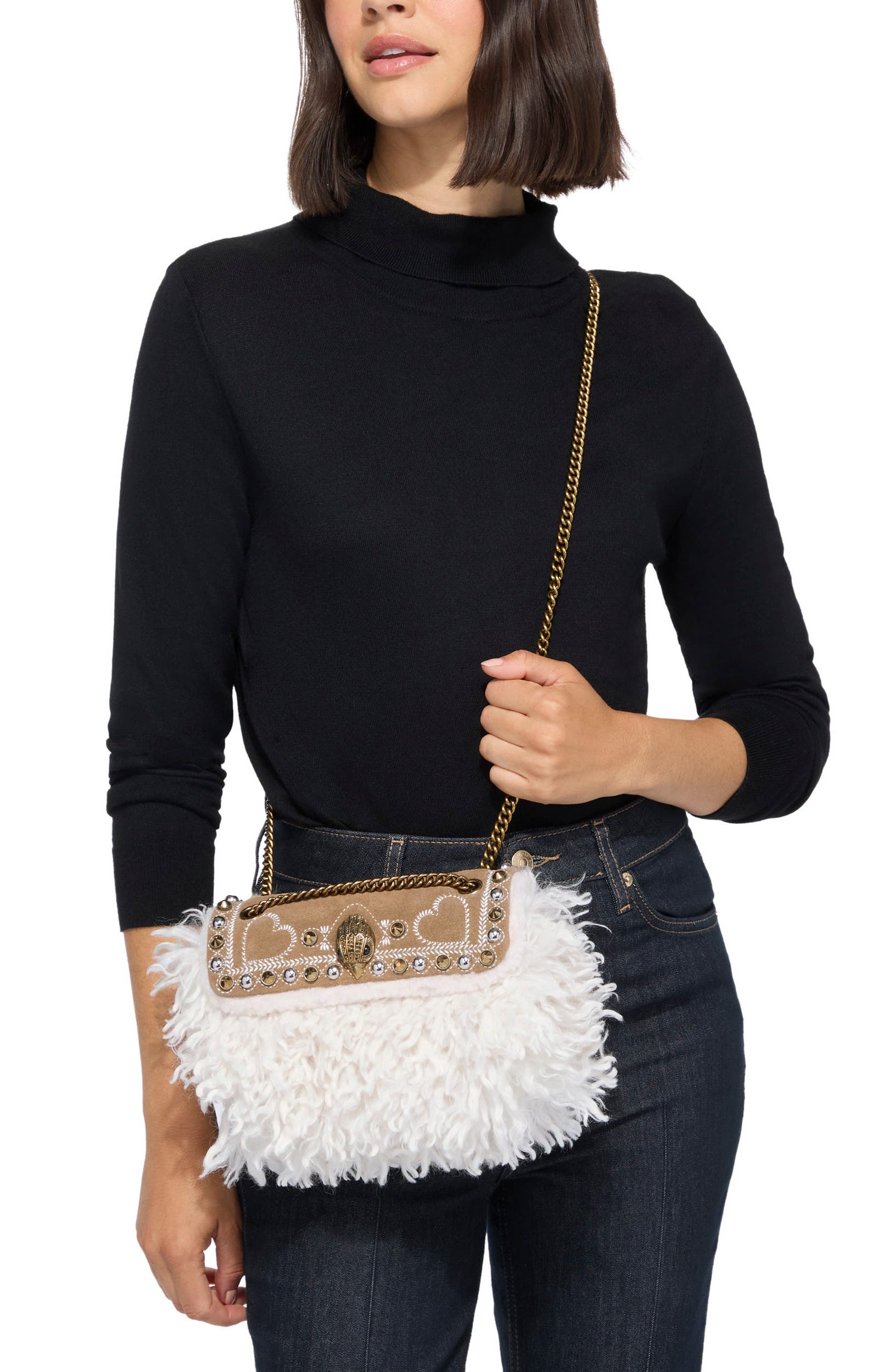 Mini Kensington Faux Fur Crossbody Bag, Alternate, color, TAN COMB