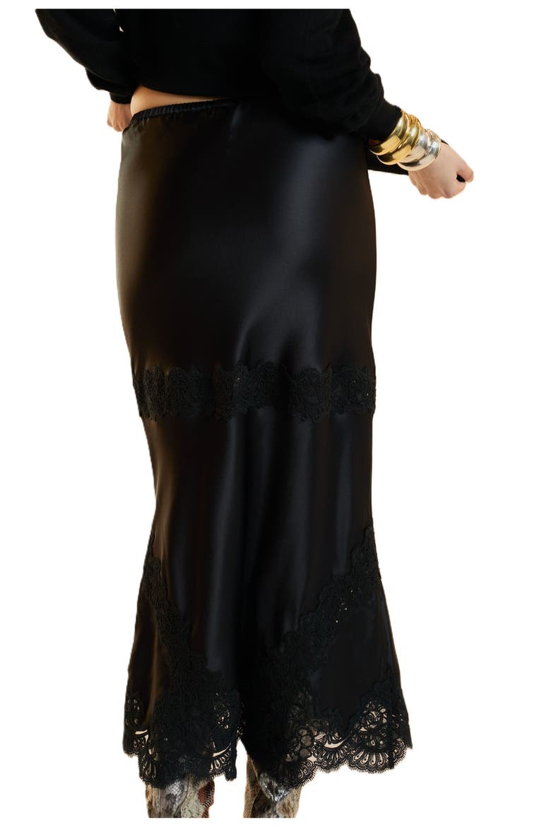 Satin Lace Skirt, Alternate, color, Black