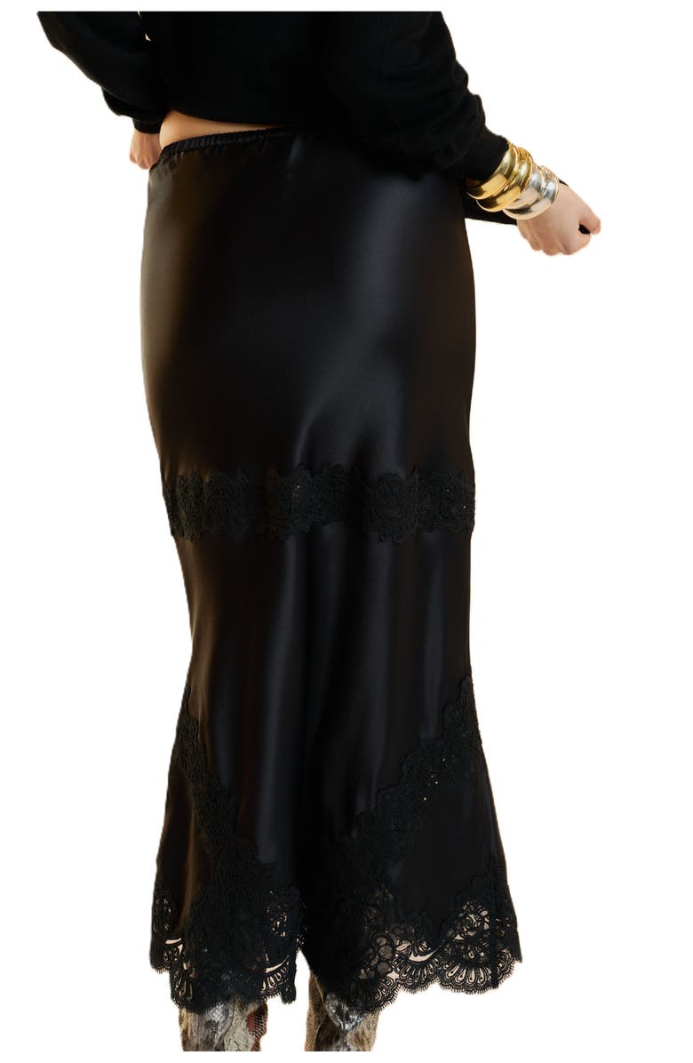 Cynthia Rowley Satin Lace Skirt, Alternate, color, Black