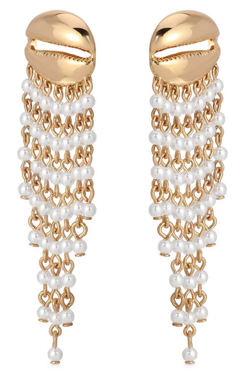 Ettika Mykonos Shell Faux Pearl Fringe Drop Earrings In Gold
