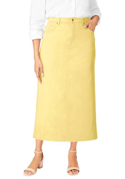 Classic Cotton Denim Midi Skirt (Plus)