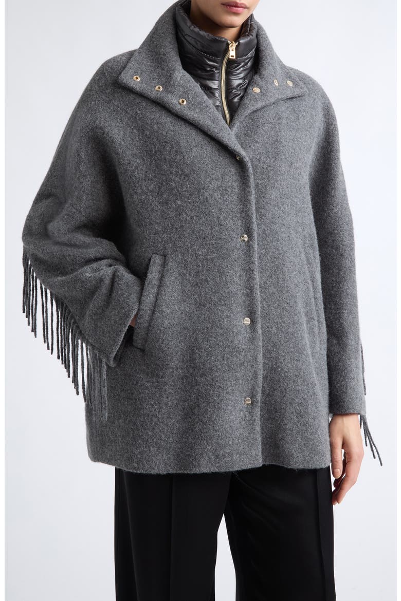 Fringed Alpaca, Nylon & Wool Jacket with Ultralight Bib Inset, Main, color, 9487 CHARCOAL